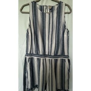 Loft Beach Blue Stripe Jumpsuit M Ruffled Pants Bottom Ties Pockets Key Hole